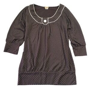 Vintage Daytrip Brown Y2k Polka Dot Top Scoop Neck M 2000s Bratz Preppy Retro